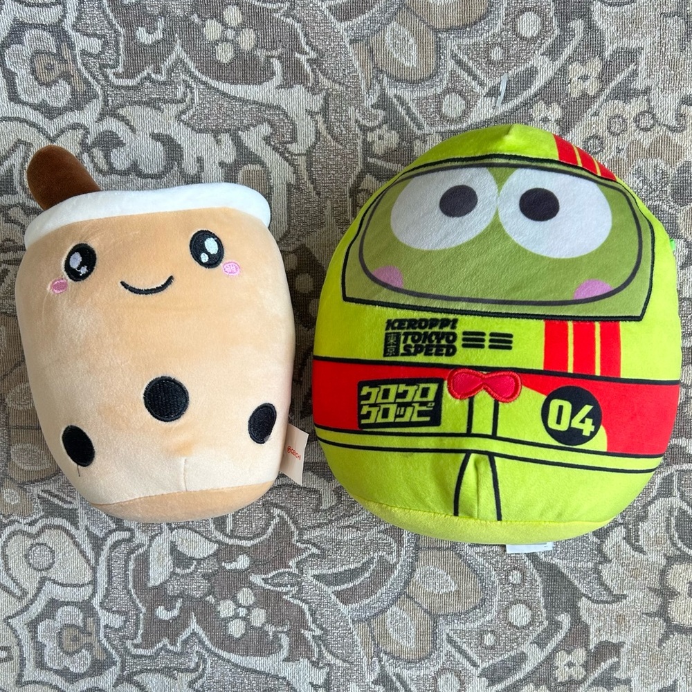 Squishmallows Sanrio 8” Keroppi Tokyo Racer & Genchi Boba Bubble Tea Plushies